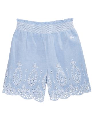 GUESS - Big Girls Embroidered Eyelet Chambray Cotton Shorts