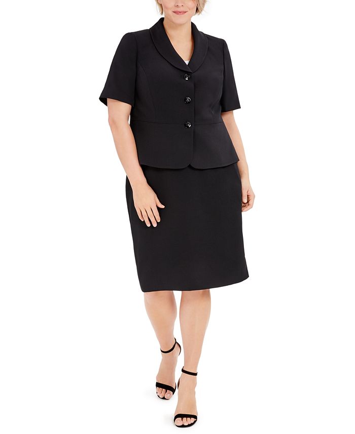 Le Suit Plus Size Three-Button Shawl-Collar Jacket and Skimmer Skirt ...