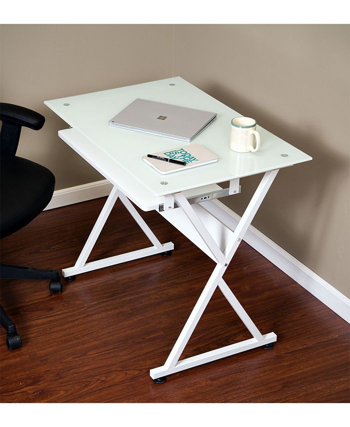 OneSpace Ultramodern Glass Computer Desk with PullOut Keyboard Tray