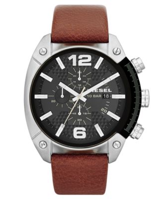 Diesel - Watch, Men's Chronograph Brown Leather Strap 49mm DZ4296