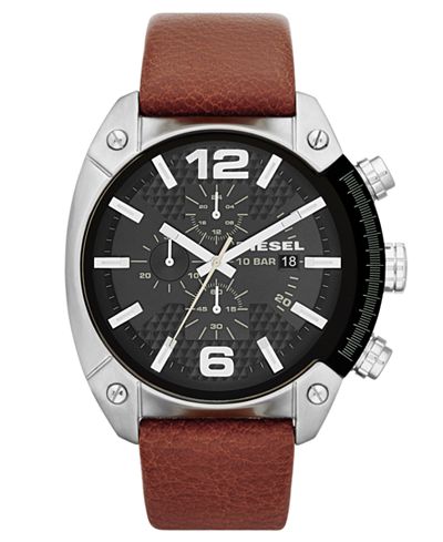 Diesel Watch, Men's Chronograph Brown Leather Strap 49mm DZ4296