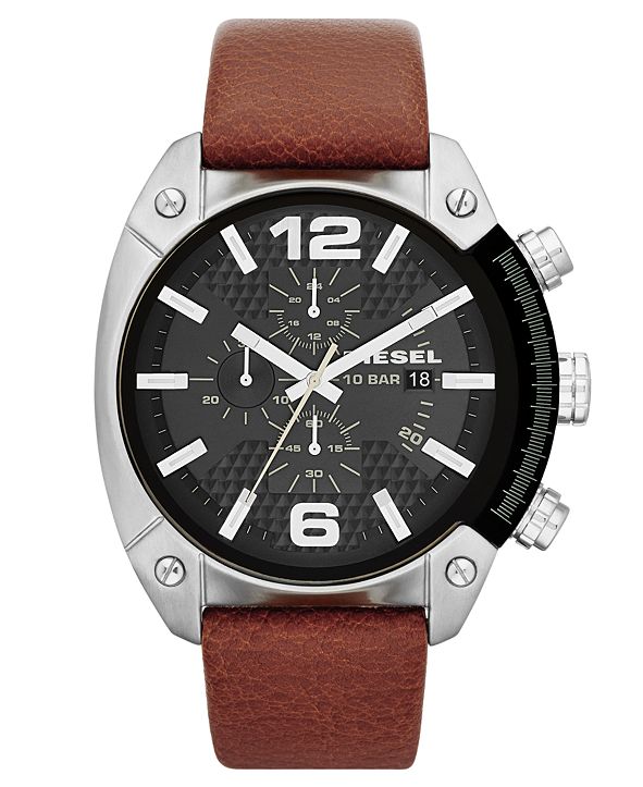 Diesel brown leather chronograph watch Clearance