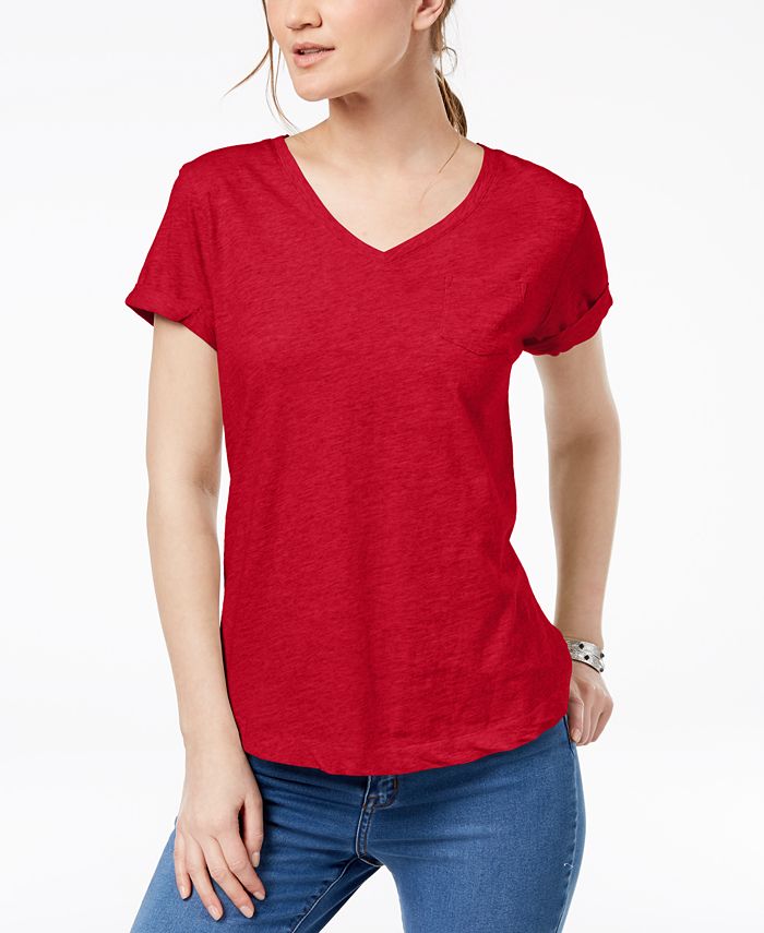 Style & Co Petite Burnout V-Neck T-Shirt, Created for Macy's - Macy's