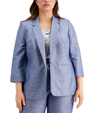 Bar Iii Plus Size 3/4-Sleeve Linen Blazer Created for Macy's