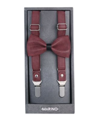 Men's Suede Y-Back Suspenders Bow Tie Set