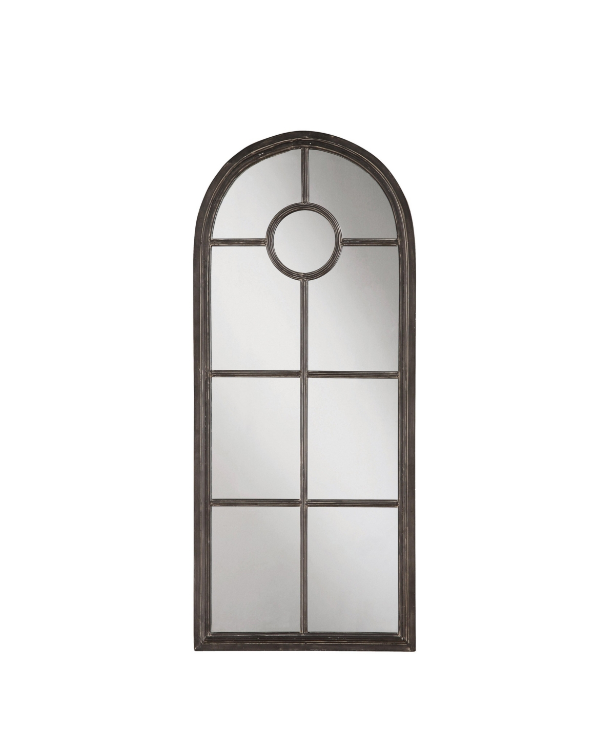 Distressed Arched Metal Wall Mirror with Window Pane, Black - Brown