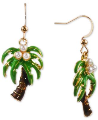 Photo 1 of Holiday Lane Gold-Tone Imitation Pearl Palm Tree Drop Earrings, Created for Macy's