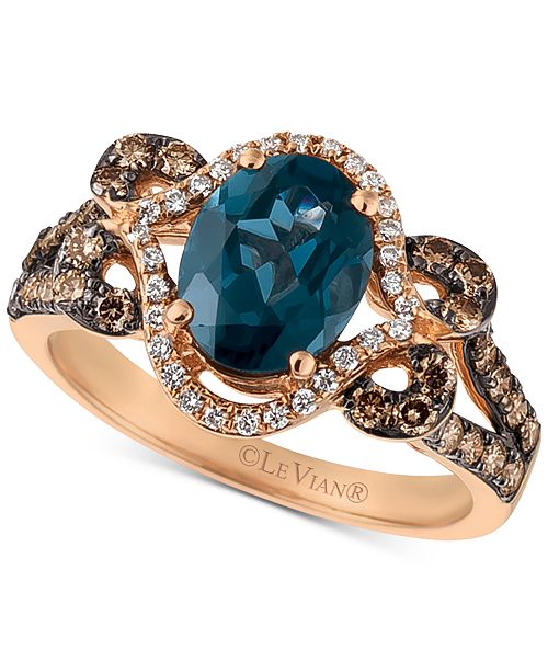Le Vian Deep Sea Blue Topaz 1 7 8 Ct T W Diamond 5 8 Ct T W Ring In 14k Rose Gold Reviews Rings Jewelry Watches Macy S