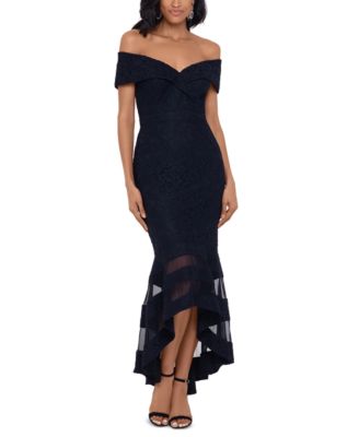 xscape off the shoulder midi dress