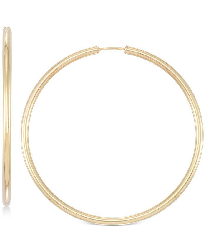 Italian Gold - Medium Highly Polished Endless Hoop Earrings in 14k Gold, 1-1/2"