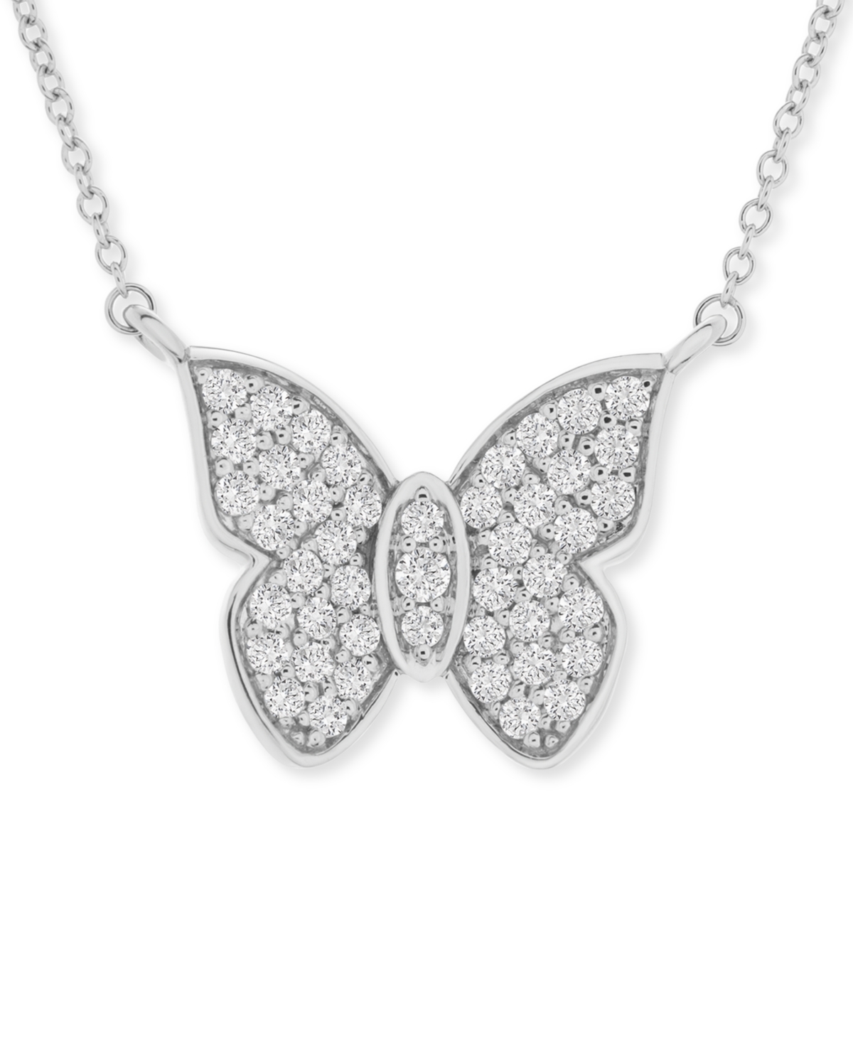 Diamond Butterfly 20" Pendant Necklace (1/2 ct. t.w.) in 14k White Gold, Created for Macy's - White Gold