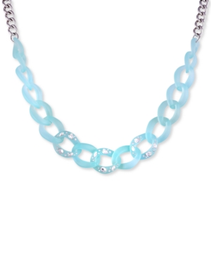 image of Guess Silver-Tone Crystal-Frosted Link Collar Necklace, 16