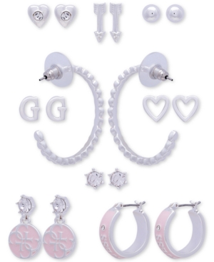 image of Guess Silver-Tone 9-Pc. Set Crystal Mixed Earrings