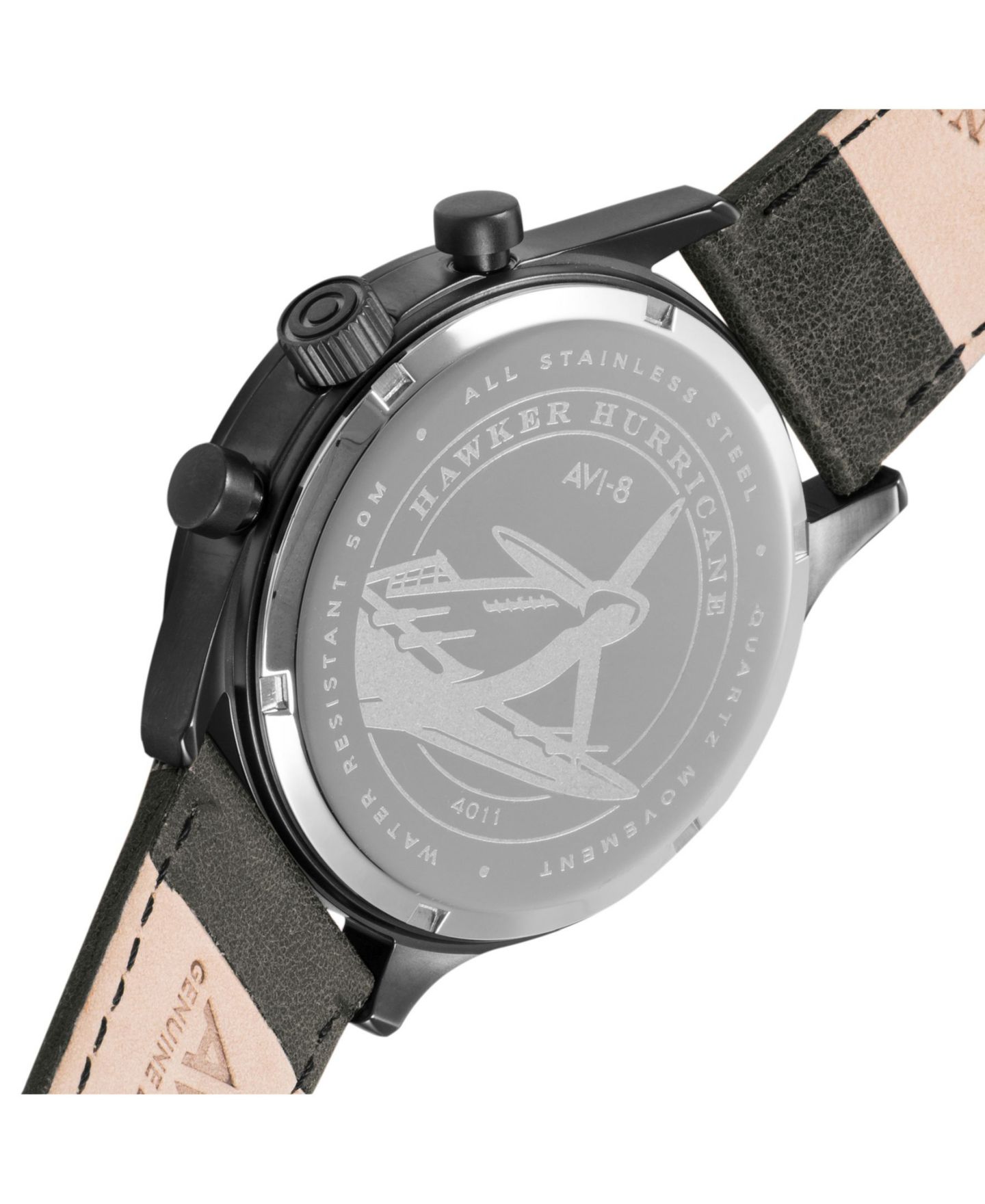 Мужские часы AVI-8 Hawker Hurricane Chronograph Gray Genuine Leather Strap Watch 42mm — фото 2