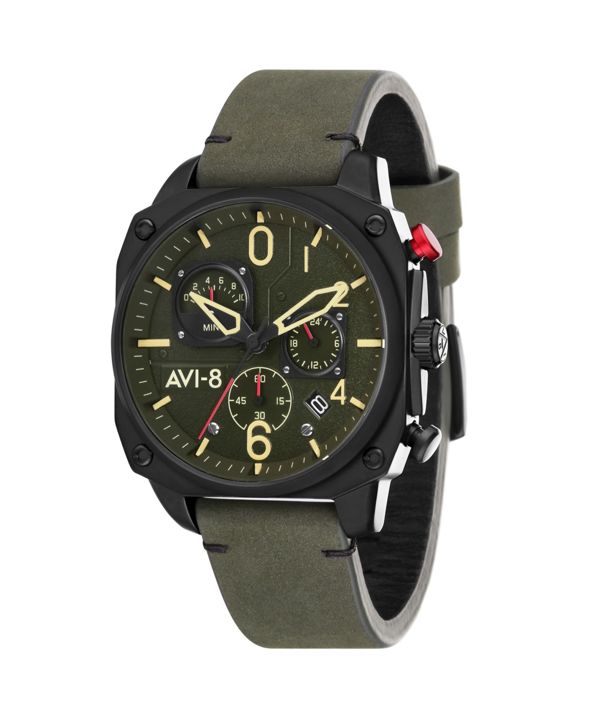 Men's Hawker Hunter Chronograph Retrograde Edition Black Genuine Leather Strap Watch 45mm - Black