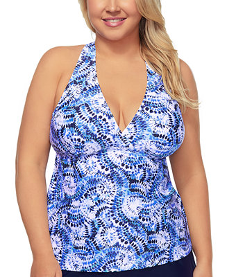 Island Escape Plus Size Tie-Dyed Tankini Top, Created for Macy's - Macy's