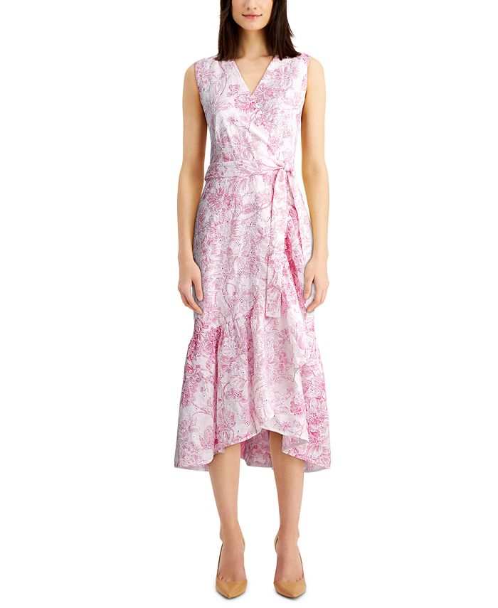 Charter Club Printed Eyelet Ruffled Faux-Wrap Dress, Created for Macy's ...