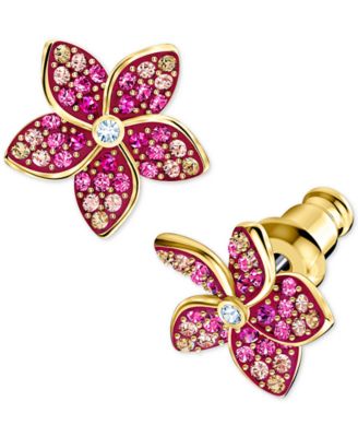 Swarovski Gold-Tone Tropical Flower Linear Earrings