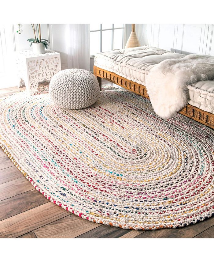 nuLoom Nomad Hand Braided Tammara Cotton Ivory 7'6" x 9'6" Area Rug