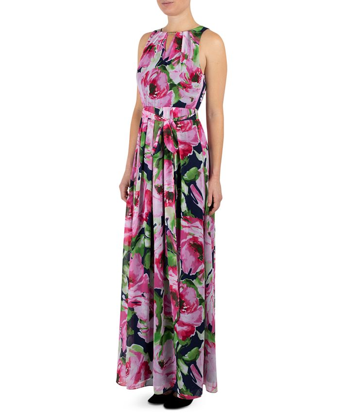 Donna Ricco Floral-Print Keyhole Maxi Dress - Macy's