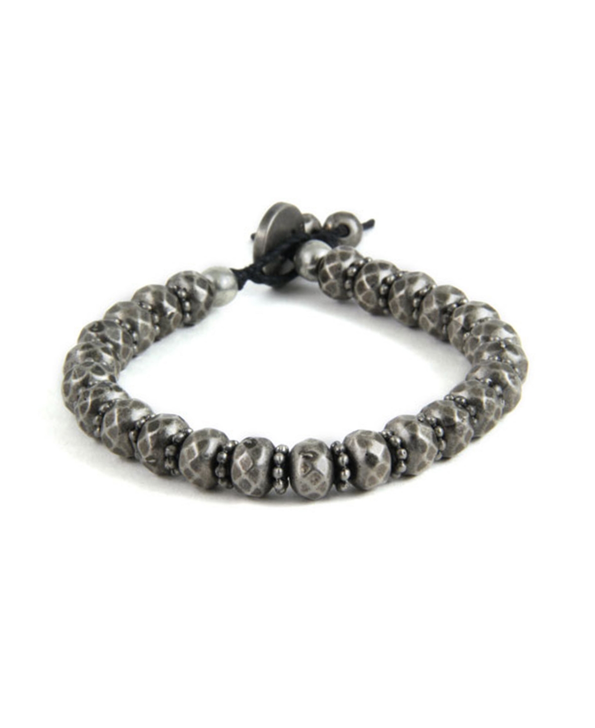 Ox Beaded Simple Bracelet with Button - Silver Plated
