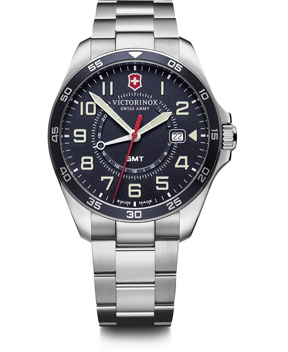 victorinox men's chronograph officer stainless steel bracelet watch 42mm
