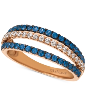 image of Le Vian Blueberry Sapphire (1/2 ct. t.w.) & Diamond (1/4 ct. t.w.) Triple Row Ring in 14k Rose Gold