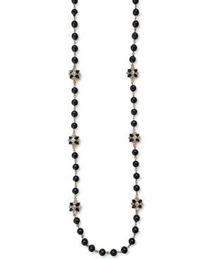 image of Charter Club Gold-Tone Crystal Flower & Imitation Pearl Strand Necklace, 42