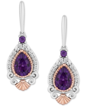 image of Enchanted Disney Amethyst (2 ct. t.w.) & Diamond (1/7 ct. t.w.) Ariel Drop Earrings in Sterling Silver & 14k Rose Gold