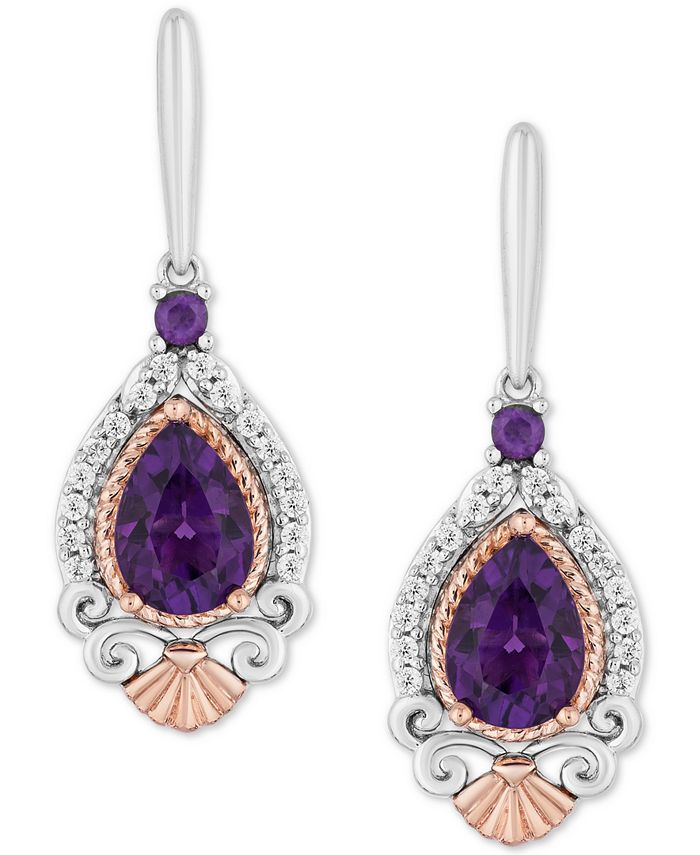 Enchanted Disney Fine Jewelry - Amethyst ( 2 ct. t.w.) & Diamond (1/7 ct. t.w.) Ariel Drop Earrings in Sterling Silver & 14k Rose Gold
