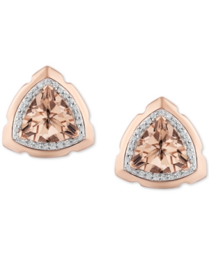 image of Enchanted Disney Morganite (1-3/8 ct. t.w.) & Diamond (1/10 ct. t.w.) Aurora Stud Earrings in Sterling Silver & 14k Rose Gold