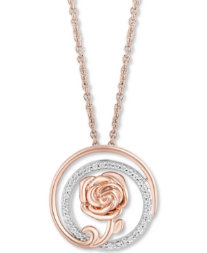 image of Enchanted Disney Diamond Multi-Ring Rose Belle Pendant Necklace (1/7 ct. t.w.), in Sterling Silver & 14k Rose Gold, 16