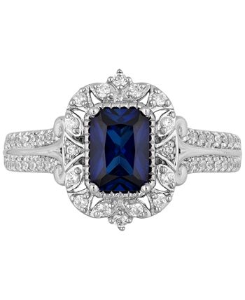 Enchanted Disney Fine Jewelry - Sapphire (1 ct. t.w.) & Diamond (3/8 ct. t.w.) Cinderella Ring in 14k White Gold