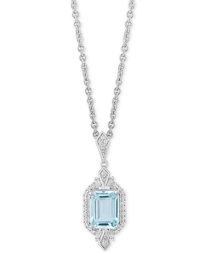 Enchanted Disney Fine Jewelry - Aquamarine (1-1/3 c.t t.w.) & Diamond (1/4 ct. t.w.) Elsa Pendant Necklace in Sterling Silver, 16" + 2" Extender