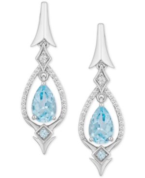 image of Enchanted Disney Aquamarine (1-3/4 ct. t.w.) & Diamond (1/6 ct. t.w.) Elsa Drop Earrings in Sterling Silver
