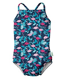 Baby Girls One-Piece Classic Swimsuit with Built-in Reusable Absorbent Swim Diaper