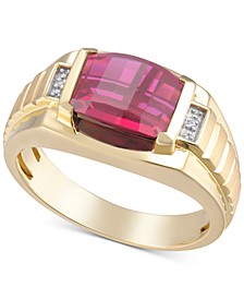 Men's Lab-Created Sapphire & Diamond Accent Ring in 18k Gold-Plated Sterling Silver (Also in Lab-Created Ruby)