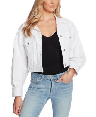 CeCe - Puff-Sleeve Cropped Denim Jacket