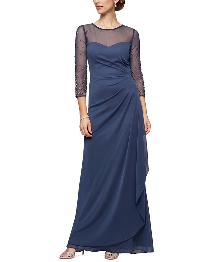 Alex Evenings Illusion-Trim Embellished-Sleeve Gown - Macy's