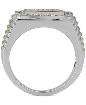 Macy's - Men's Diamond Two-Tone Cluster Ring (1/2 ct. t.w.) in Sterling Silver or  Or 18k Gold Over Silver