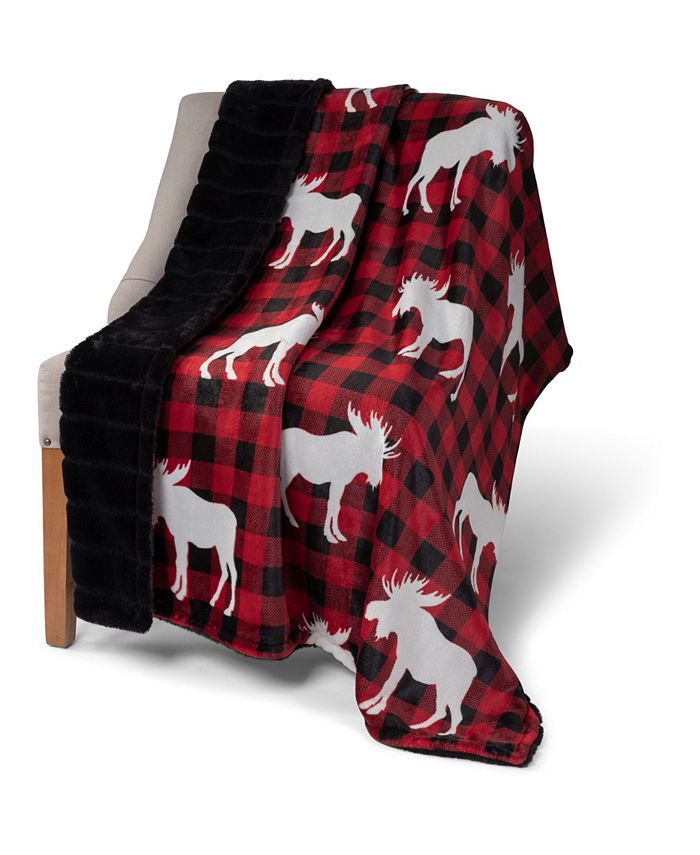 Safdie & Co Inc Knit Printed Throw Faux Fur Reversible Plaid Moose Macy's