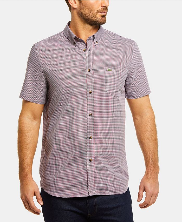 Lacoste Men's Regular Fit Short Sleeve Gingham Check Poplin Shirt - Macy's