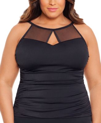 Swim Solutions - Plus Size Mesh-Trim Underwire Tankini Top
