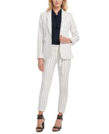 Pinstriped Single-Button Blazer, Pleated Tie-Neck Top & Anke Pants