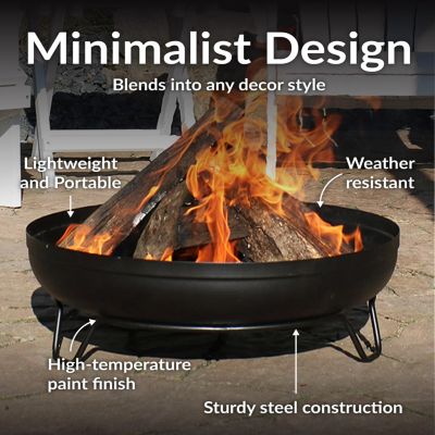Outdoor Camping or Backyard Steel with Heat-Resistant Finish Fire Pit Bowl on Stand - 23" - Black