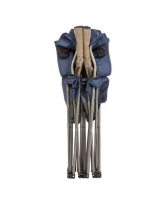 Portable Folding Outdoor Double Camping Lawn Beach Chair, Navy/Tan