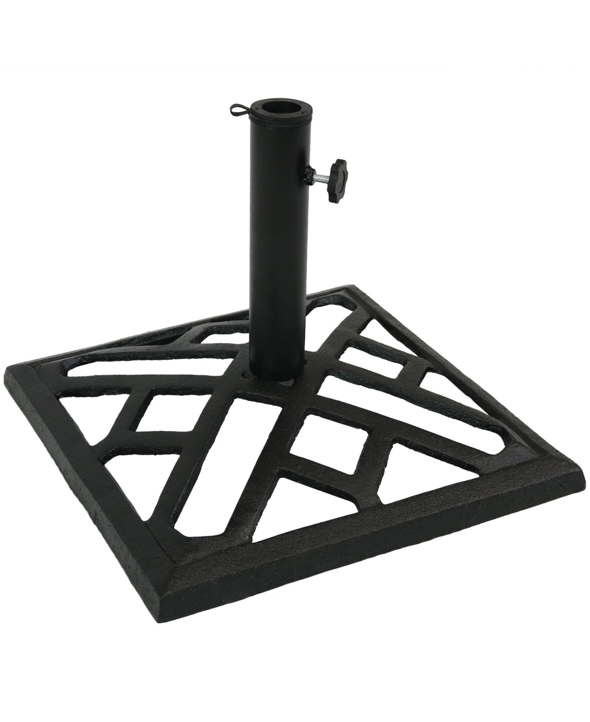 Cast Iron Patio Umbrella Base Stand - Modern Geometric Design - 17-Inch Square - Black