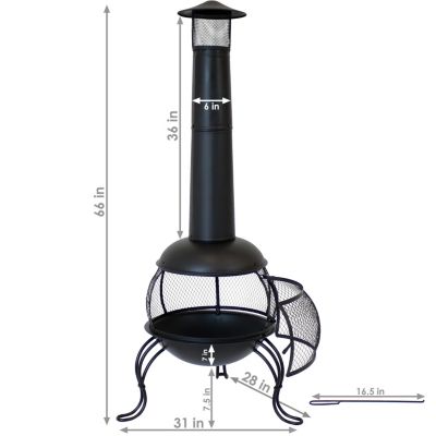 Outdoor Backyard Patio Steel Wood-Burning Fire Pit Chiminea with Rain Cap and Mesh Sides - 66" - Black