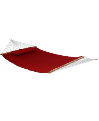 Heavy-Duty 2-Person Quilted Designs Fabric Hammock with Spreader Bars and Detachable Pillow - 440 lb Weight Capacity