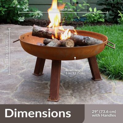 Outdoor Camping or Backyard Round Cast Iron Rustic Fire Pit Bowl with Handles